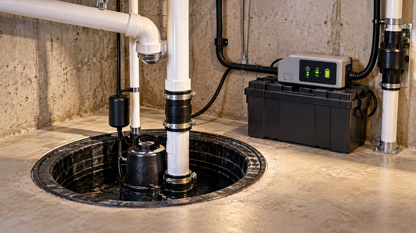 Sump pump with battery backup system in a Bay View, WI home