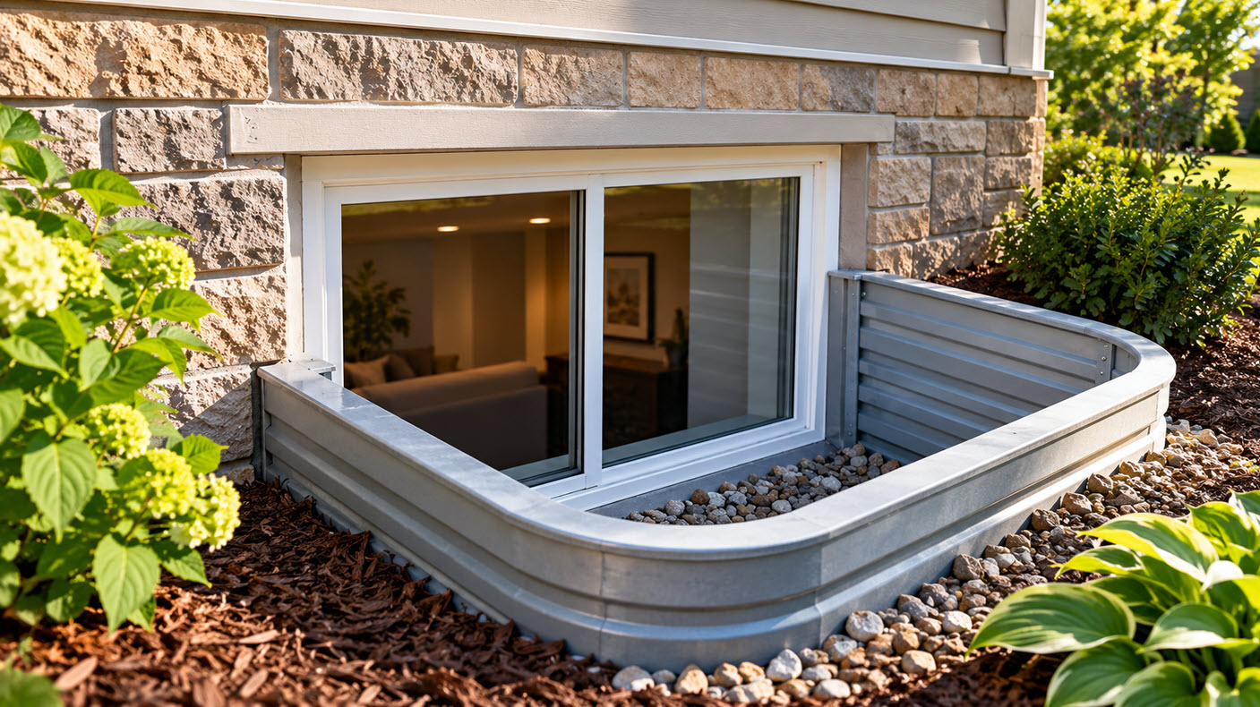 Basement egress window with a window well in a Bay View, WI home